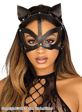 Katt, maskeradmask i läderimmitation med dubbar och öron